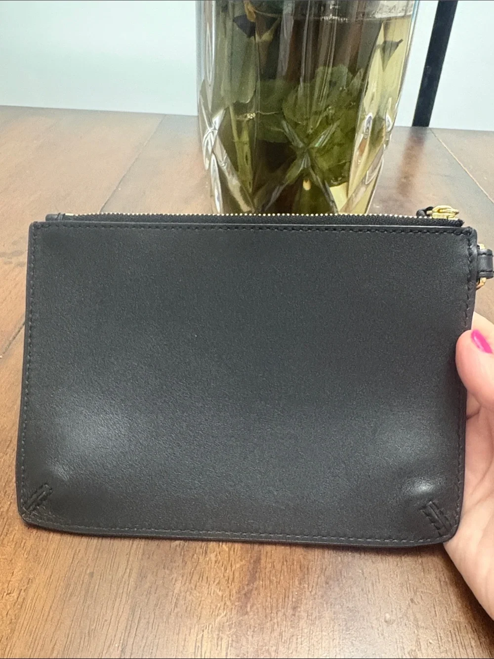 Tory Burch Black Leather Wristlet with Gold Logo. Like new no callouts